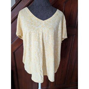 Gap Womens Yellow Paisley Pattern V-Neck Short Sleeve T-Shirt Size XXL